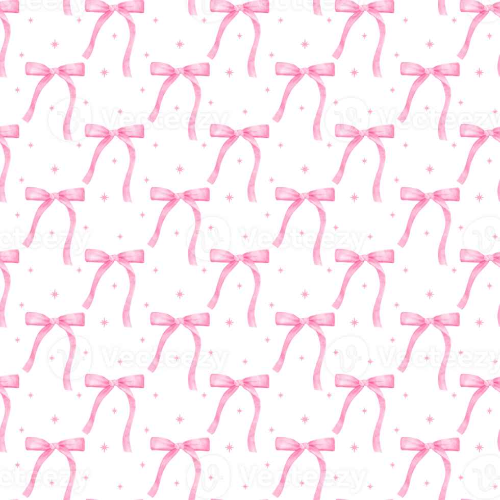 Coquette Pink Ribbon Bow Pattern Watercolor Girly Seamless Background png
