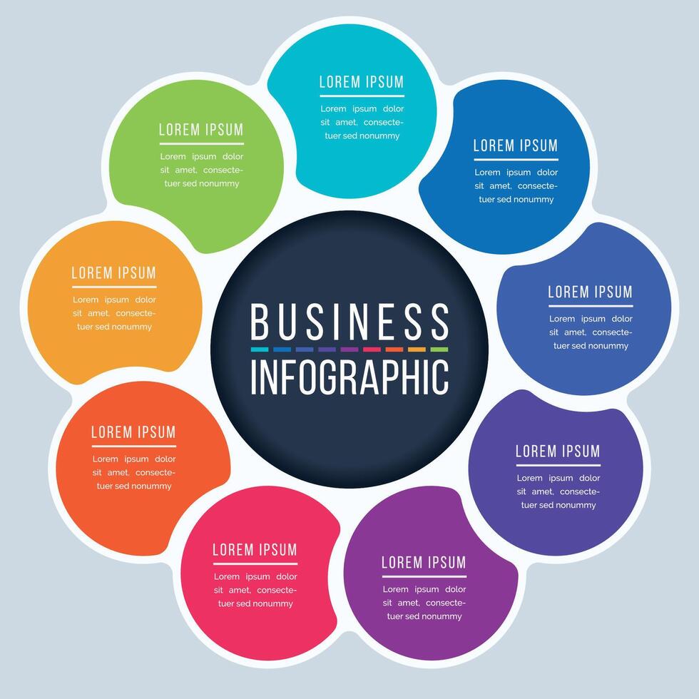 Circle Infographic design 9 Steps, objects, elements or options business information template vector