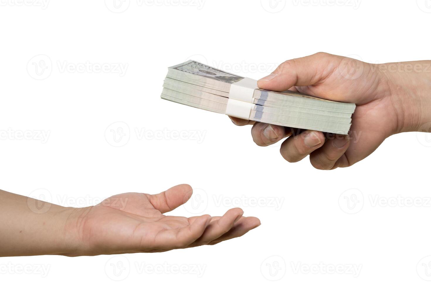Hands giving money. A financial transaction between two parties photo