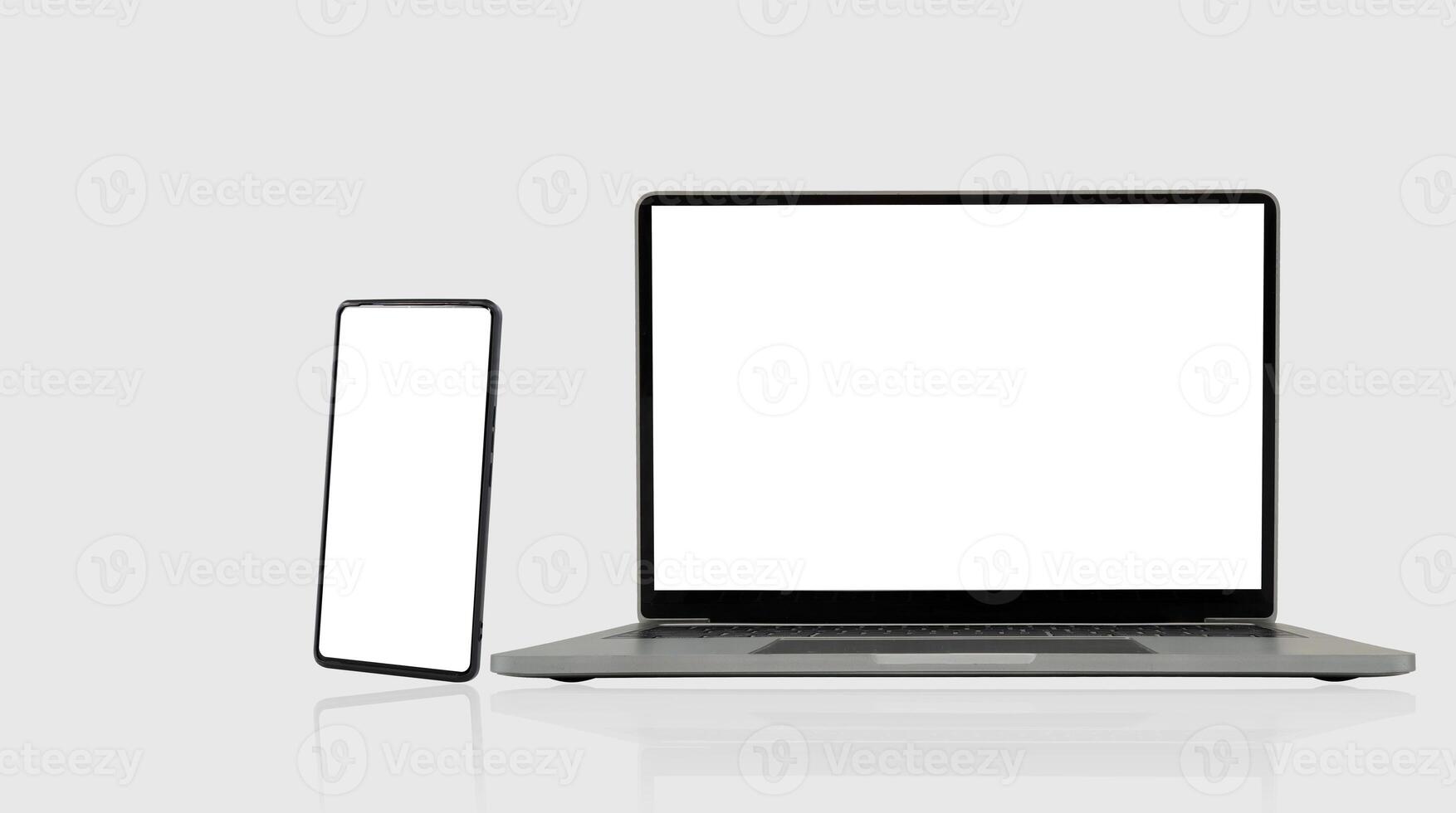 Modern laptop mockup front view and smartphone mockup high quality isolated on white background photo