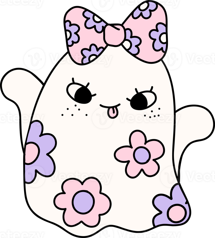 Cute Pastel Halloween Floral Ghost Groovy Retro Cartoon Character Girly Coquette Flower png