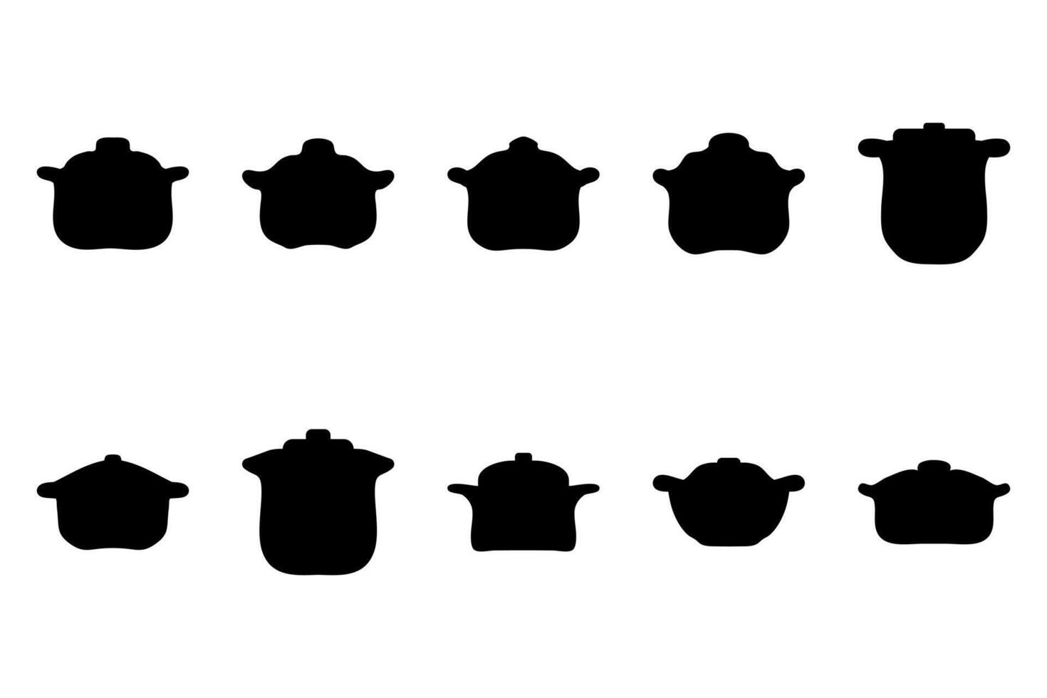 Boiling pot silhouette icon set. Cooking ware flat design vector