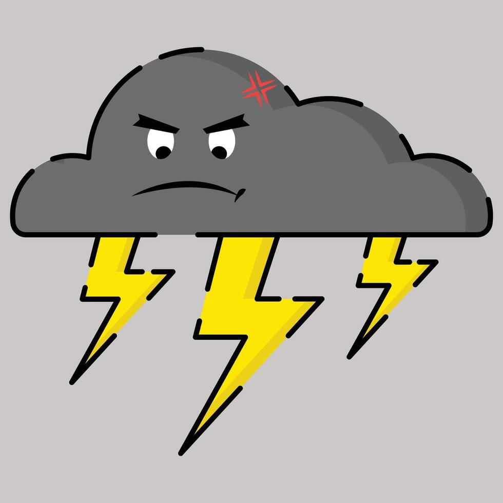 Gray Angry Thundercloud Illustration with Black Outline vector