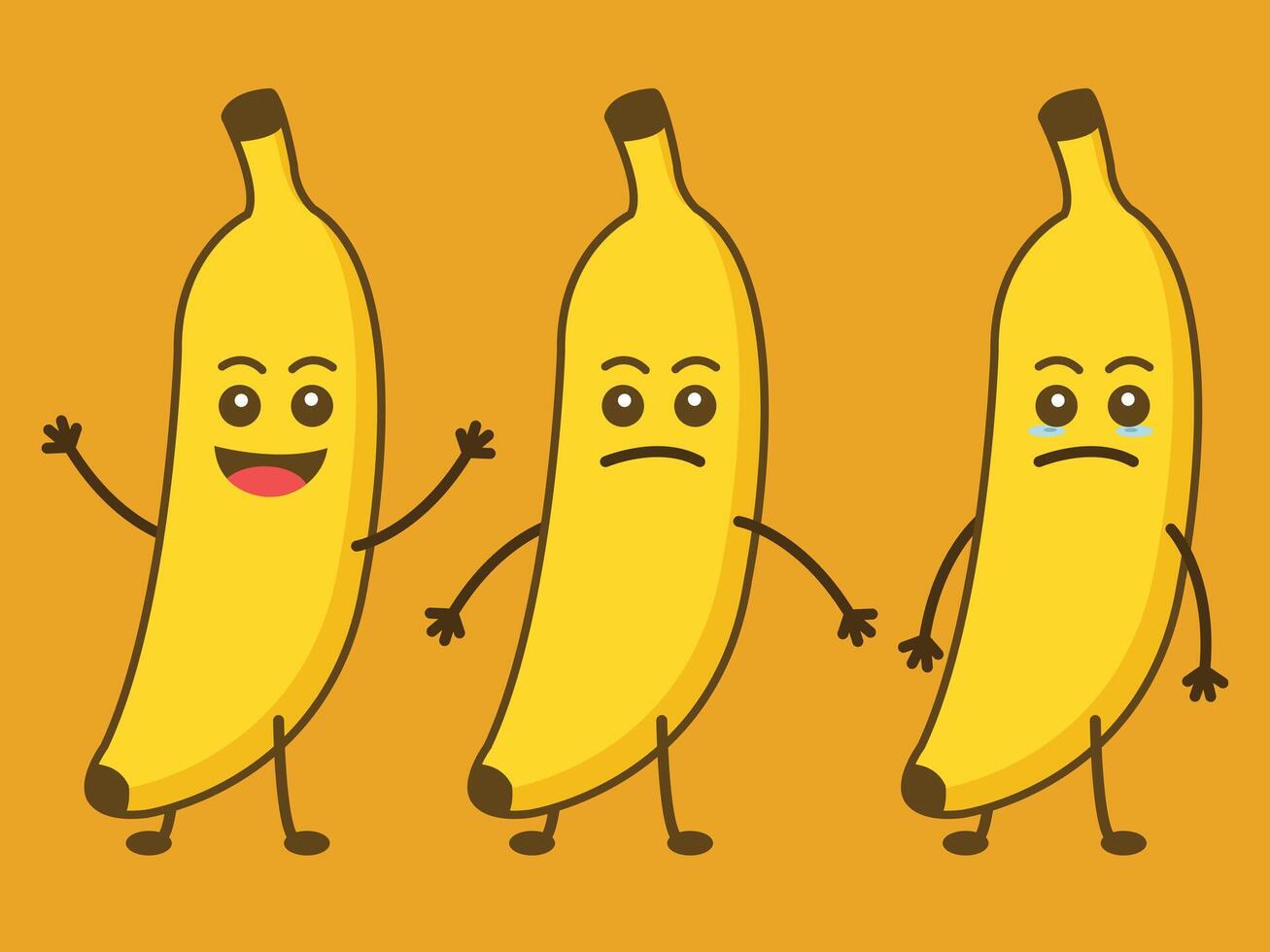 Yellow Expressive Banana Illustration with Black Lines vector
