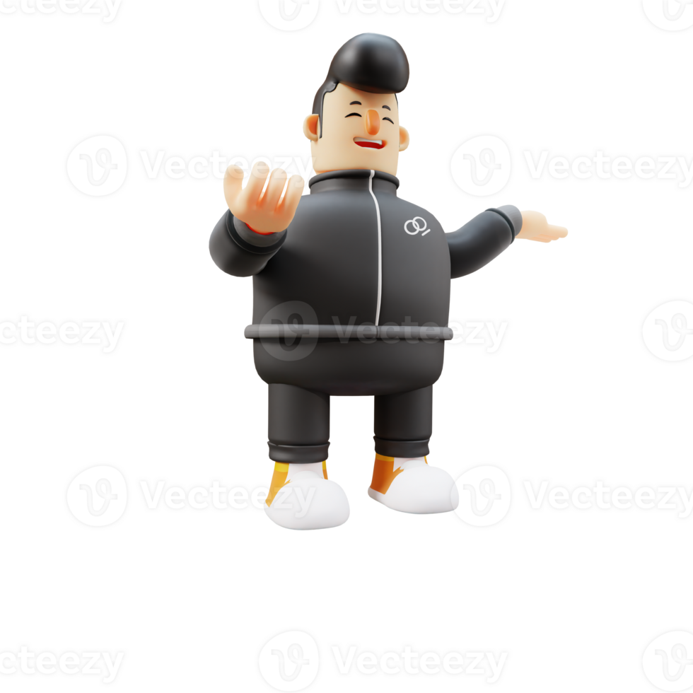 Musical Child 3D. Cheerful Character Greeting with Open Arms. Cartoon Boy with Guitar png