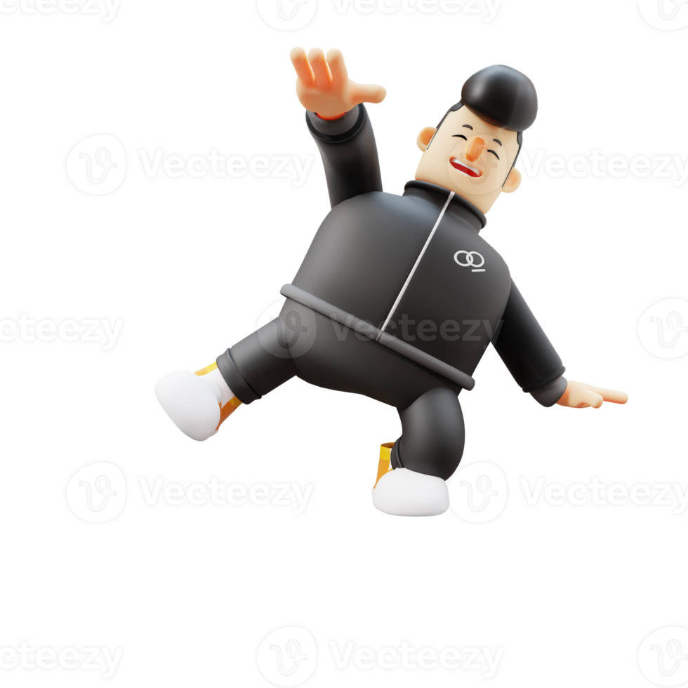 3D Character with Guitar. Cheerful Character Jumping with Enthusiasm. Boy Cartoon png