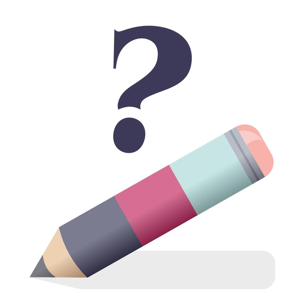 Pencil with question mark icon. Flat design illustration. vector