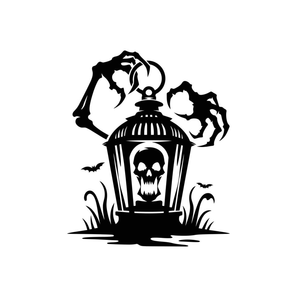 Eerie Halloween Creepy Lantern Silhouette Ideal for Haunted House Invites and Scary Graphics vector