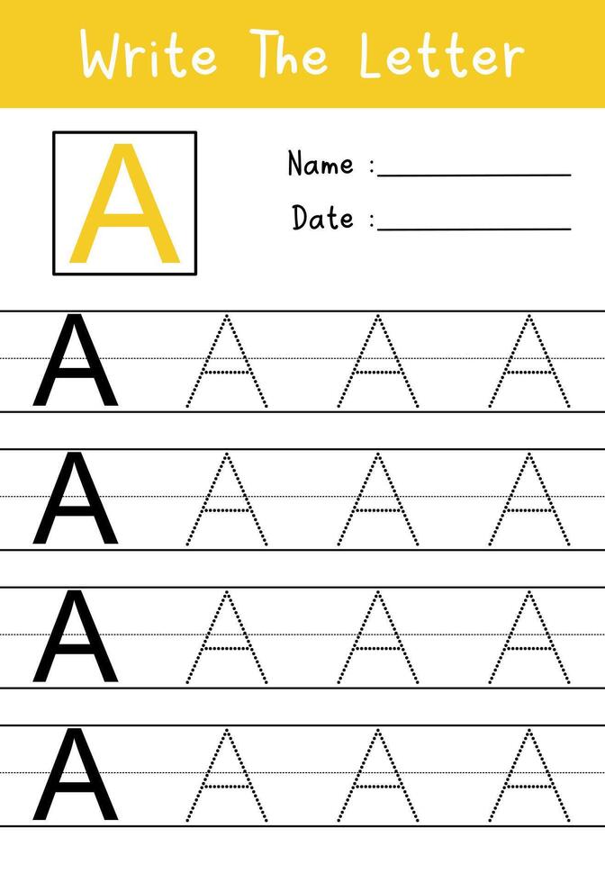 Write the letter a worksheet for preschool vector