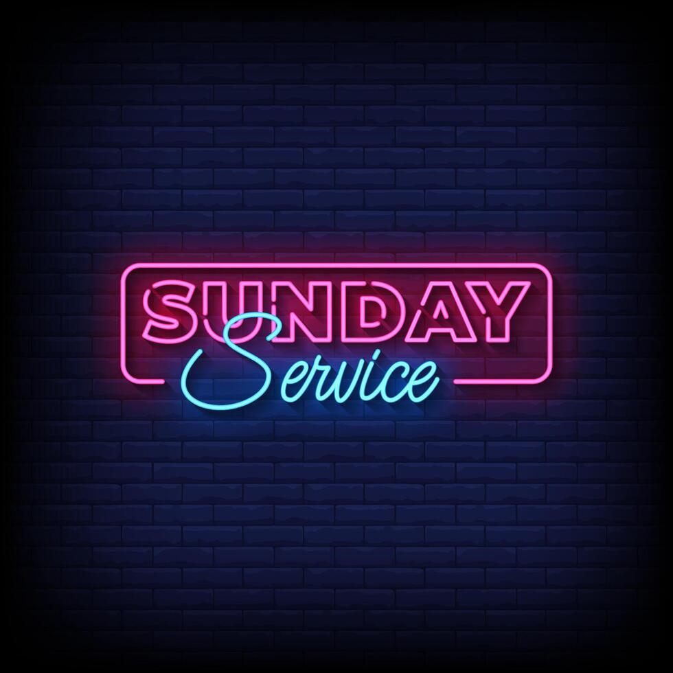 sunday service neon sign with brick wall background vector