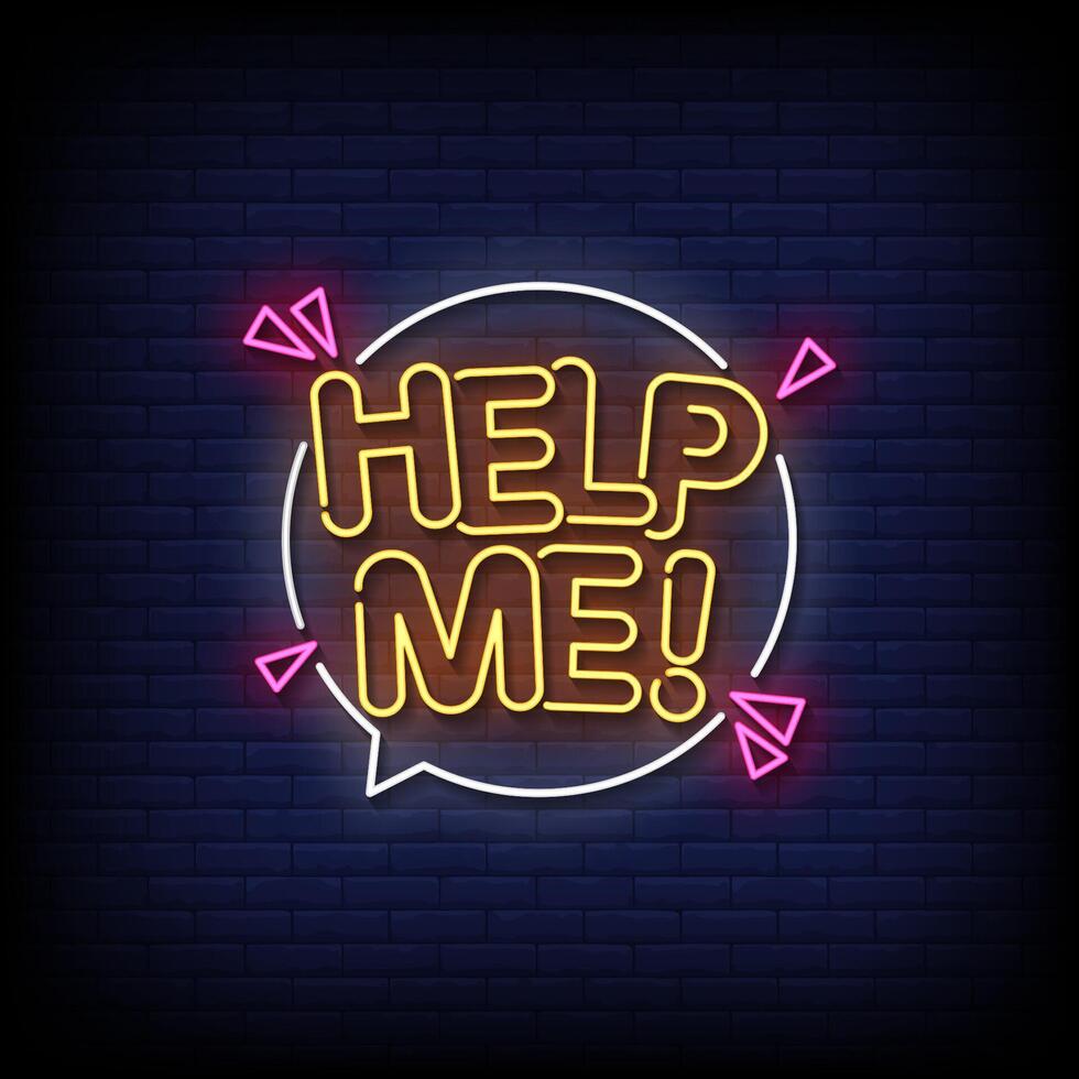 help me neon sign with brick wall background vector