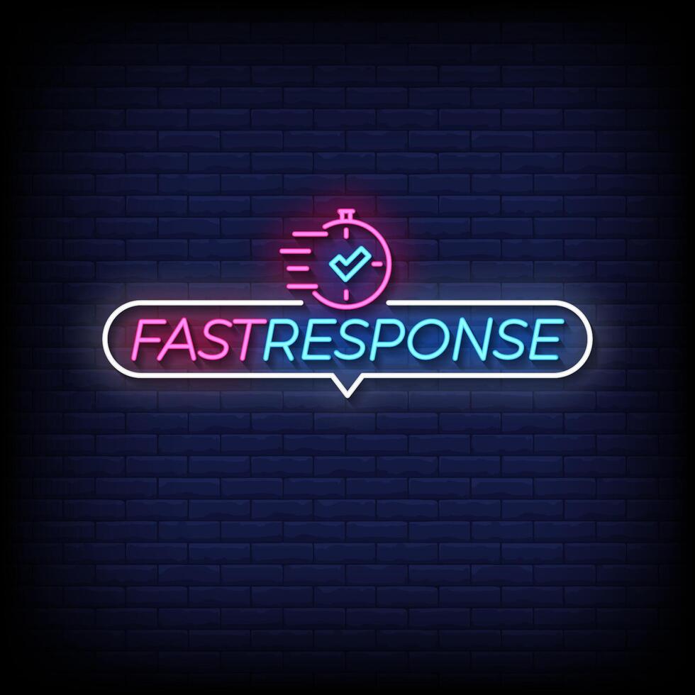 fast response neon sign with brick wall background vector