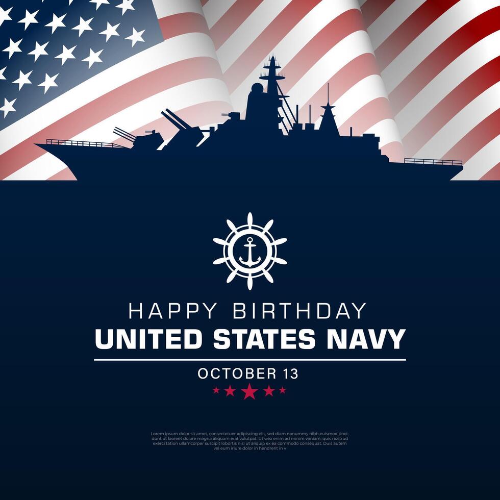 Happy Birthday US Navy October 13 with battleship silhouette background Illustration vector