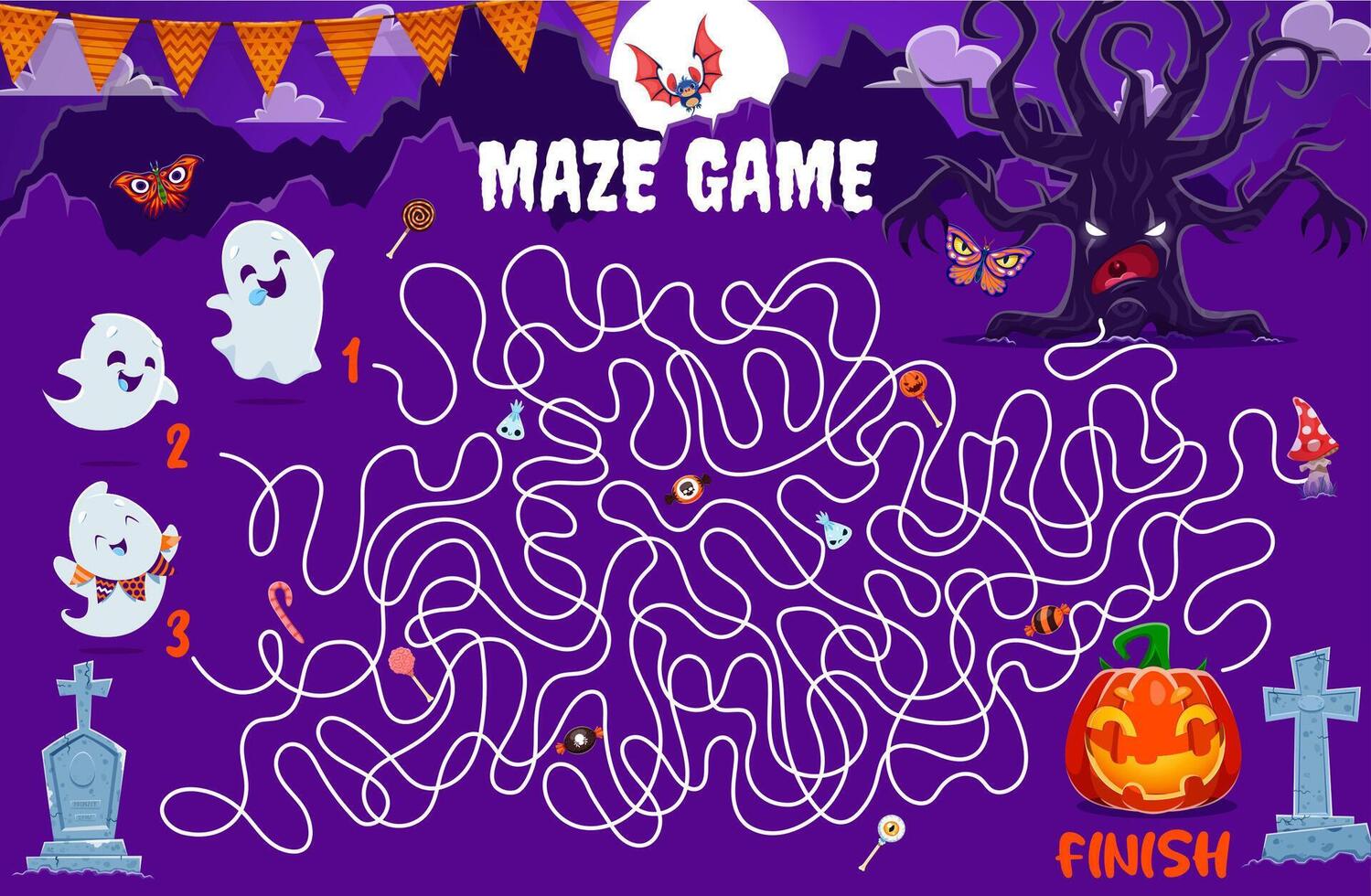 Halloween labyrinth Help to ghost find a pumpkin vector