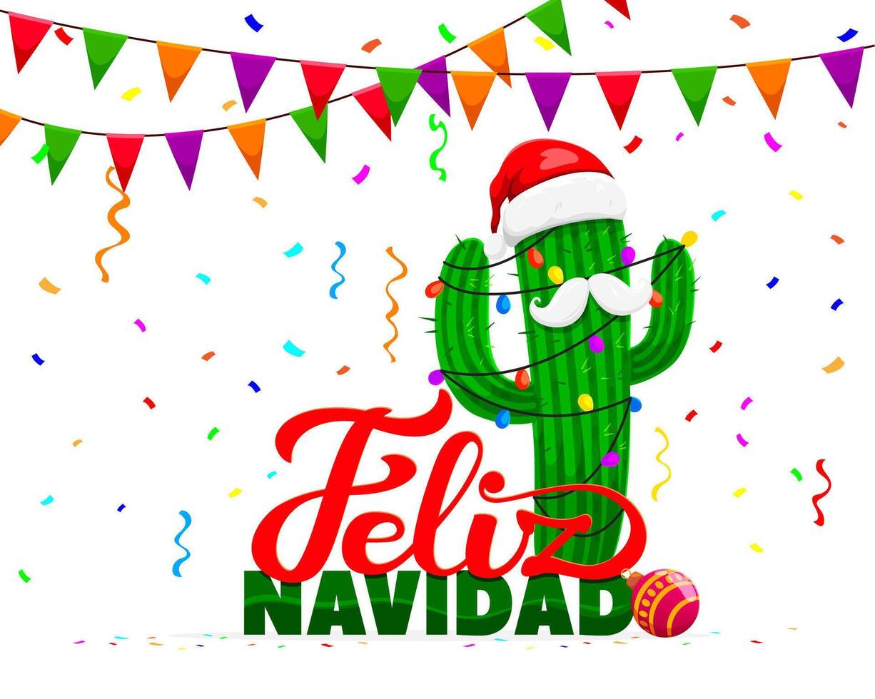 Hispanic christmas feliz navidad banner, cactus vector