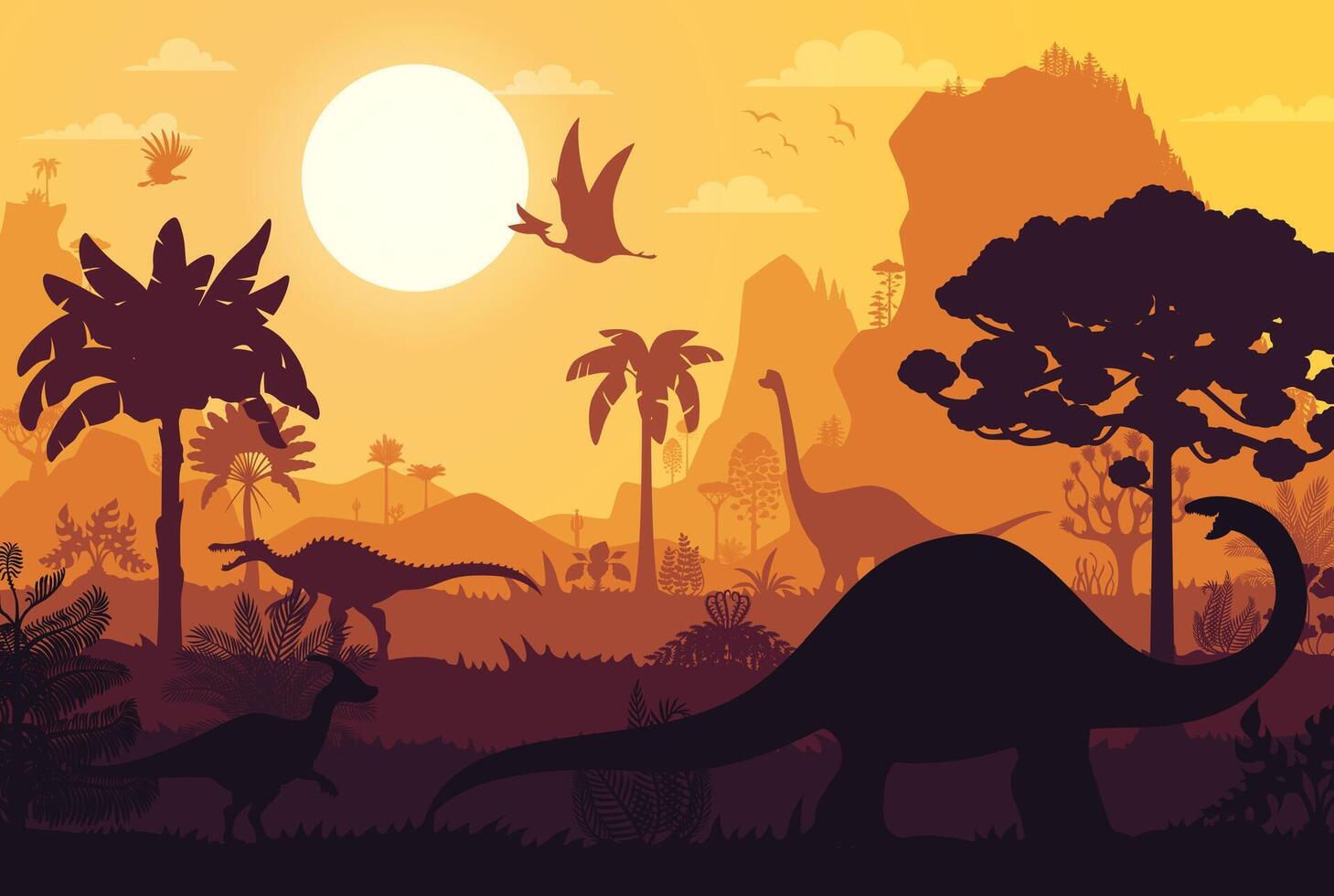 Prehistoric era dinosaurs silhouettes of Jurassic vector