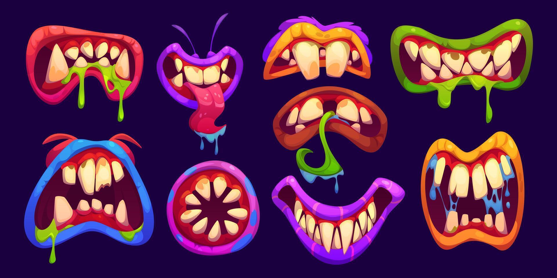 Halloween monster mouth with drool jaws and tongue vector