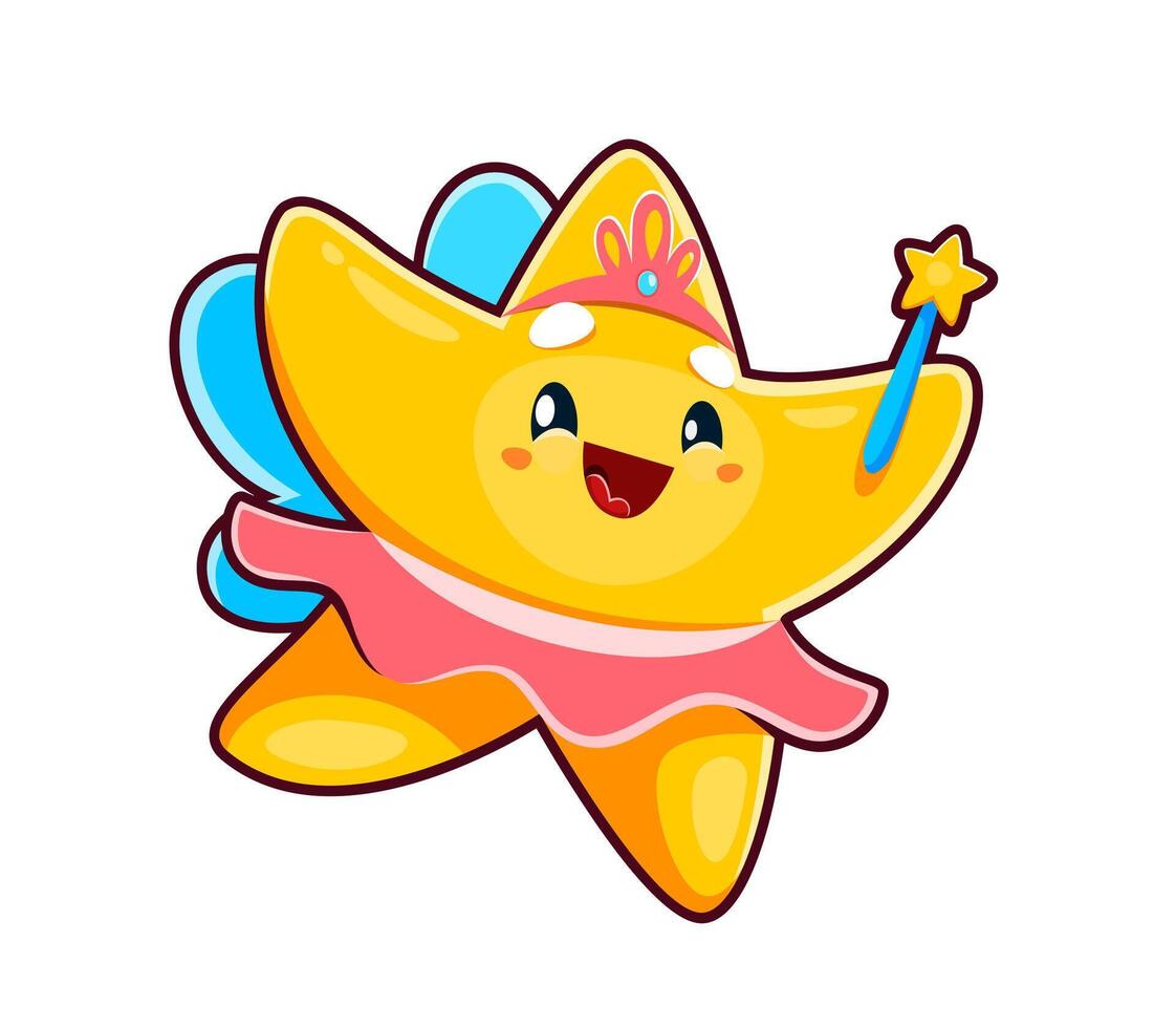 Cute kawaii fairy star character casting spell vector