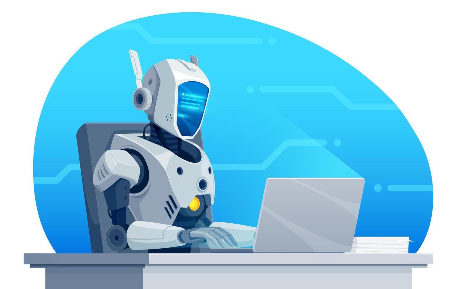 AI robot writer or secretary typing on laptop vector