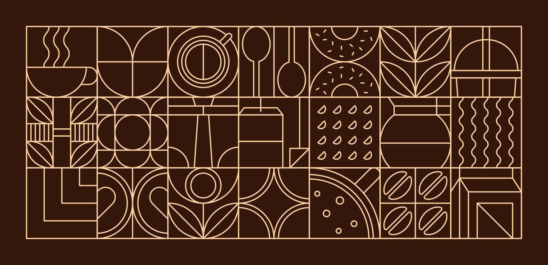 Coffee modern geometric pattern, mosaic line tiles vector