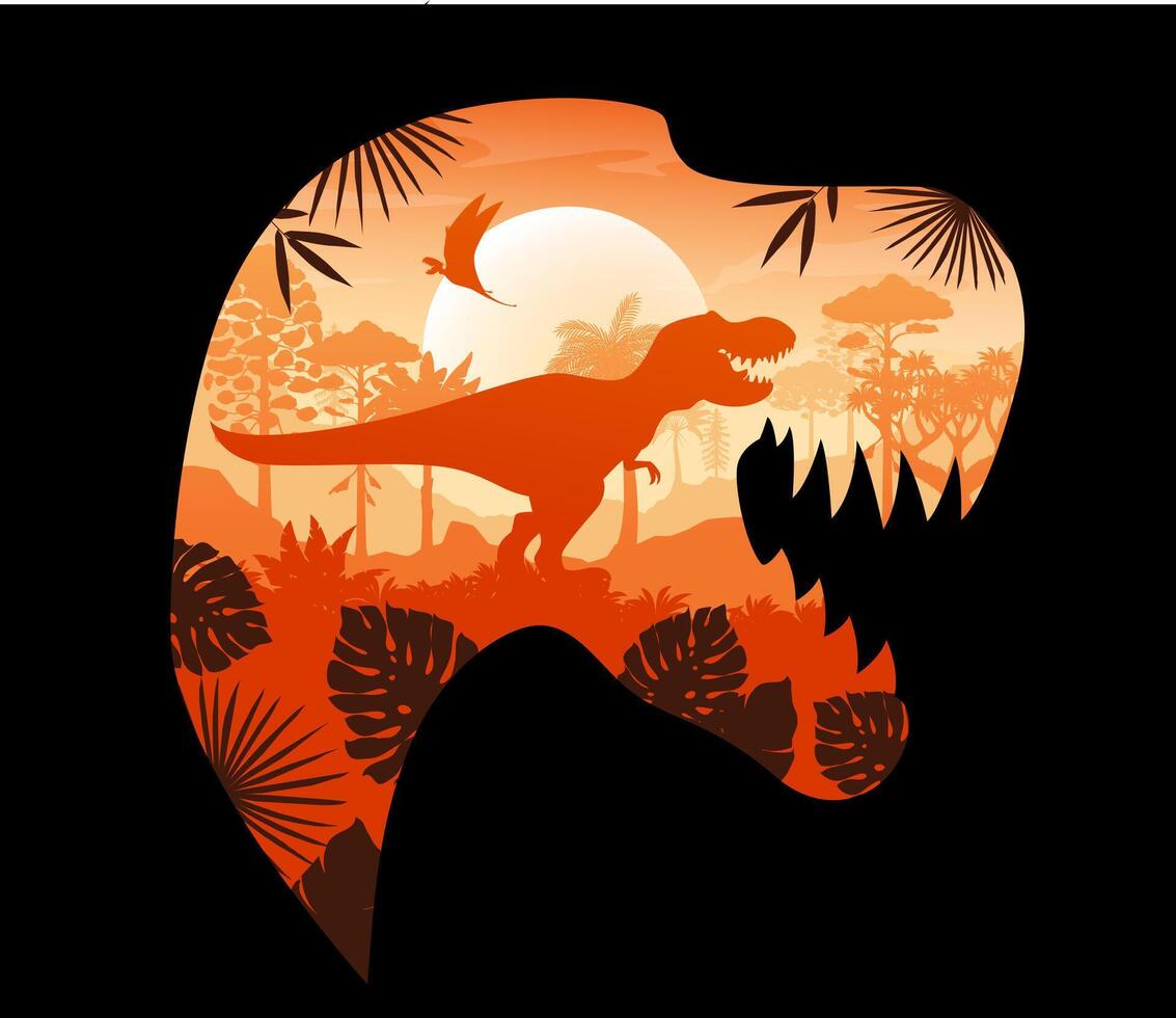 Tyrannosaurus head with t-rex dinosaur silhouette vector