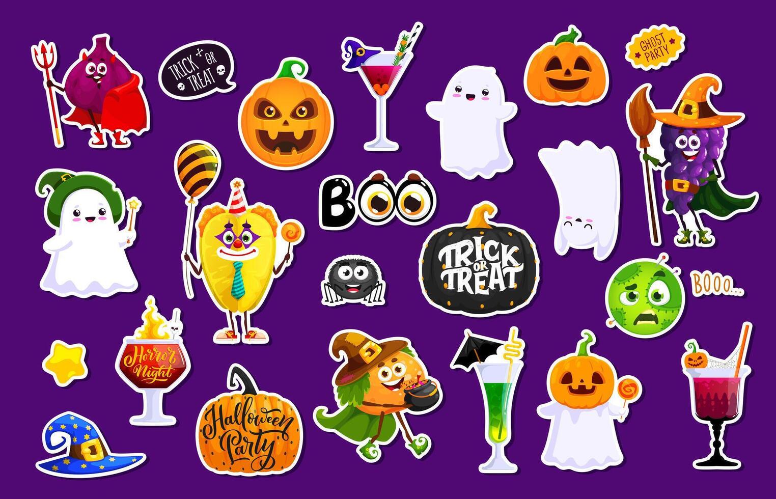 Halloween stickers with funny emoji characters vector