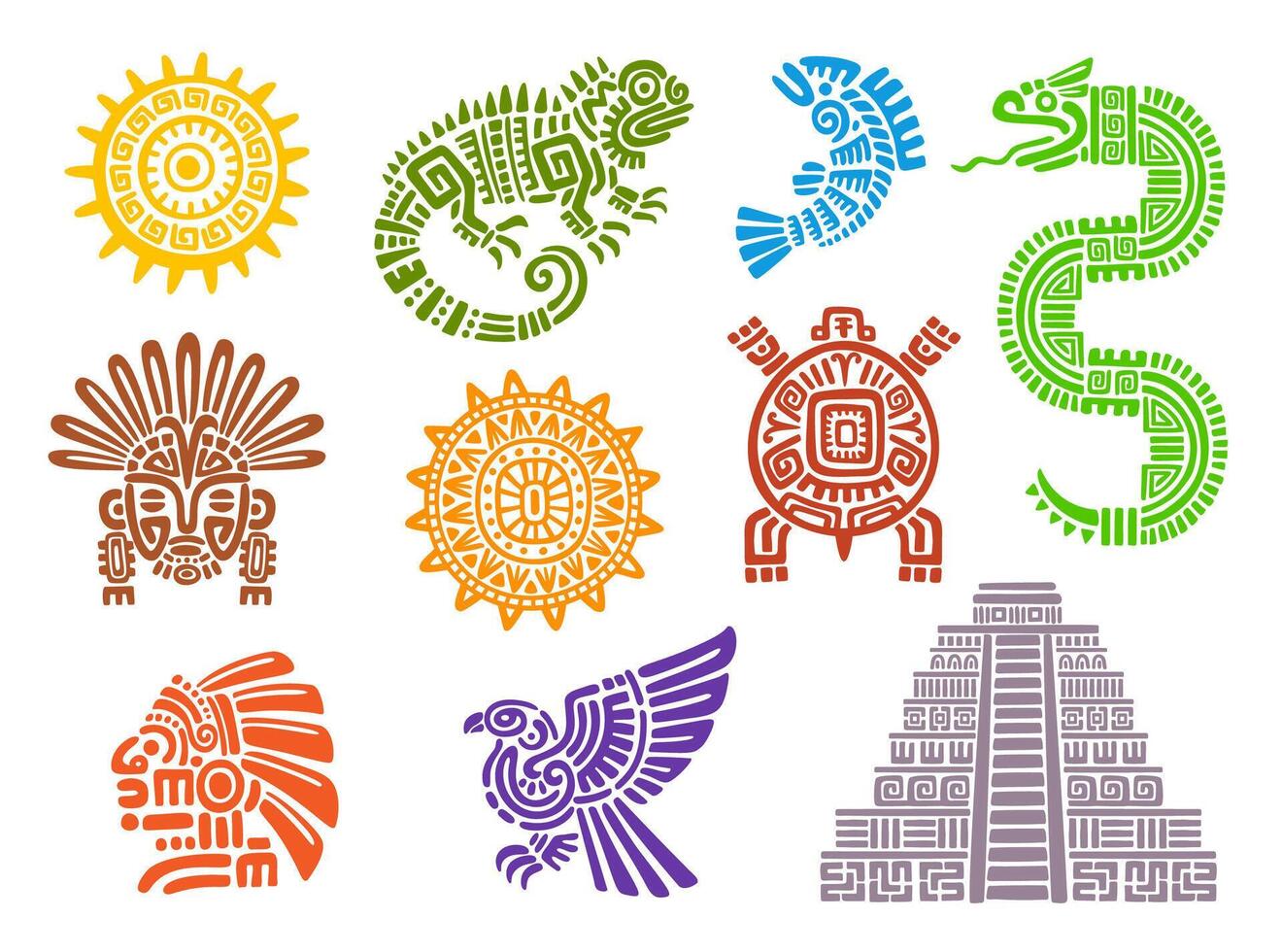 Mayan aztec totems. Mexican or inca tribal symbols vector