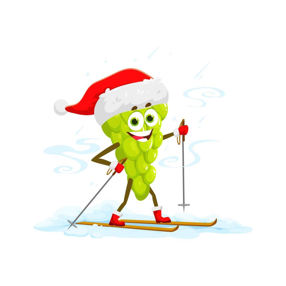 Cartoon Christmas grapes berry character skiing vector