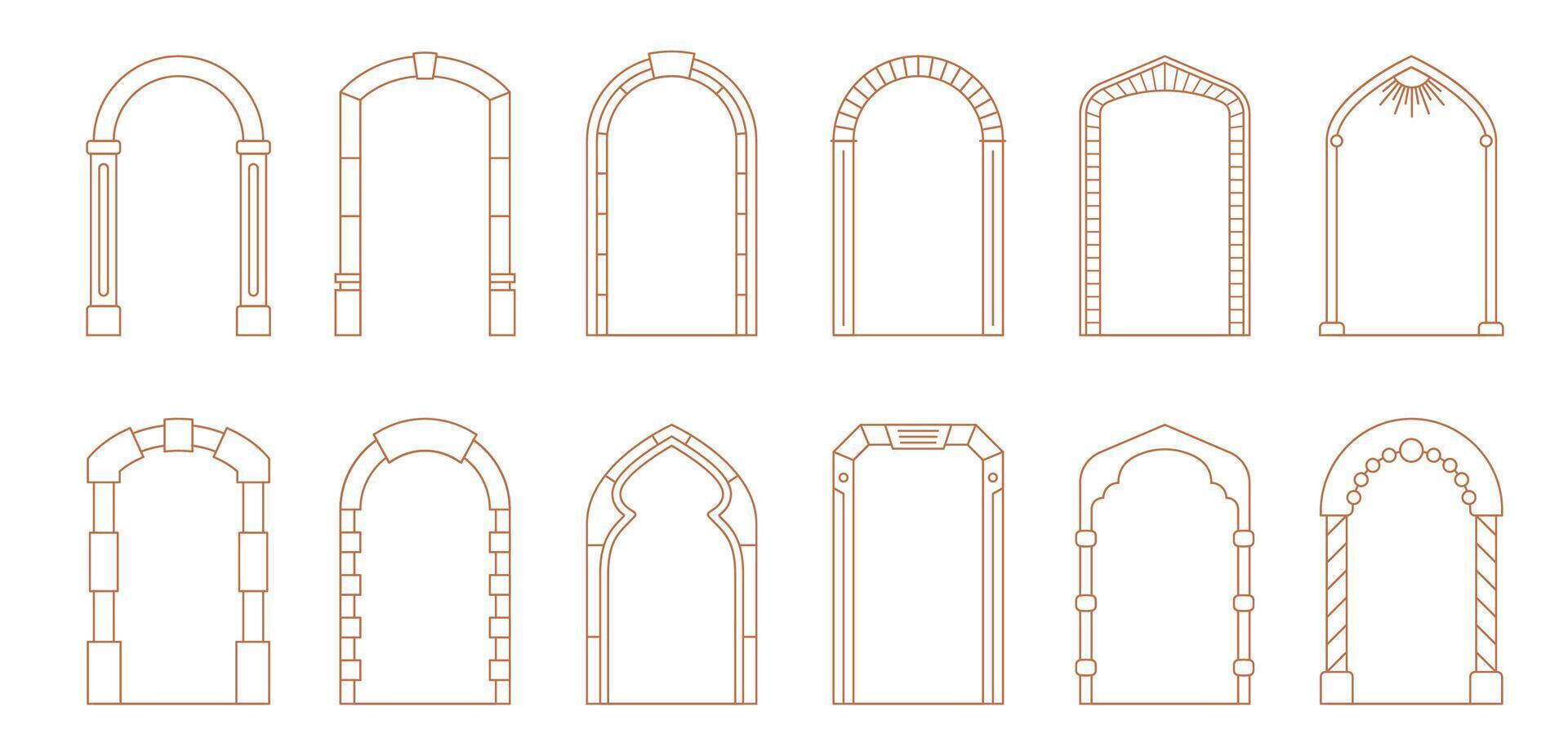 Art deco arch windows and boho door frames vector