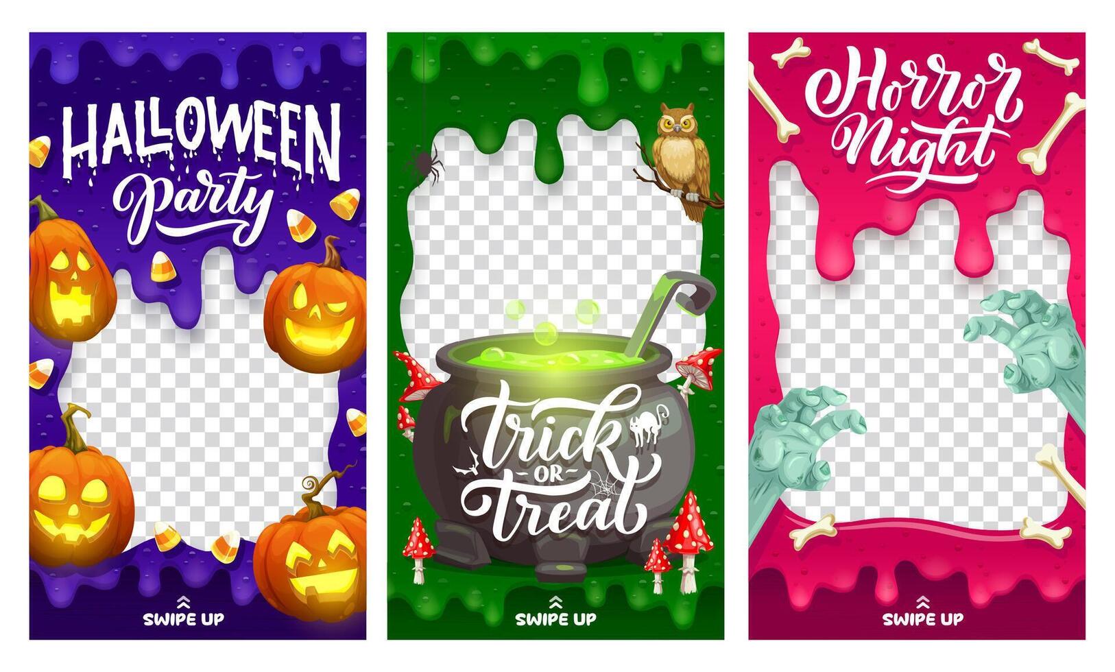 Halloween social media post frames with slime vector