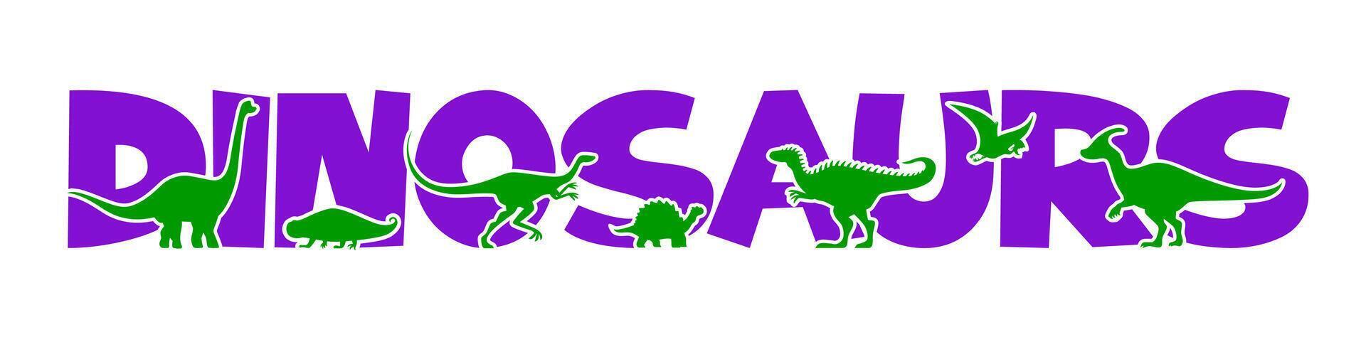 Prehistoric dinosaur silhouettes typography vector