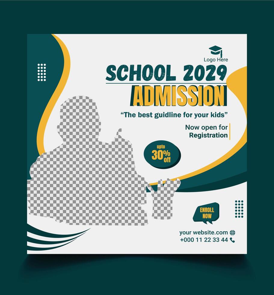 Modern School admission promotion social media post and web banner for kids education vector