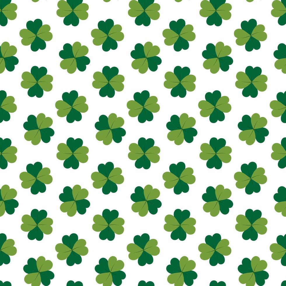 Quatrefoil clover leaves Seamless pattern Isolated on white. Good luck symbol in monochrome green. St Patrick Greeting or invitations wallpaper design concept Isolated on white illustration vector