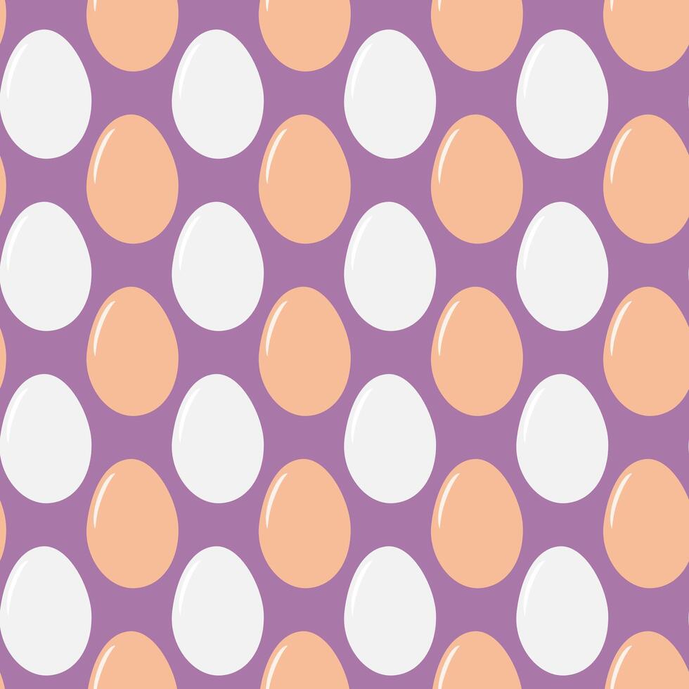 White and beige eggs in shell Seamless pattern on violet background in trendy shades. Wallpaper idea illustration. Easter or culinary wrapping, cards, poster, banner, brochure or promo concept vector