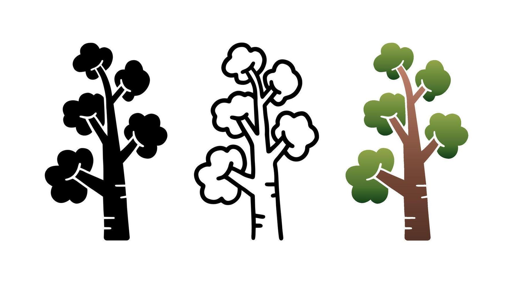 Set of Tree cartoon doodle, Illustration. vector