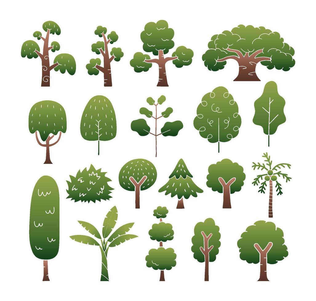 Collection of Tree cartoon doodle, Hand Drawn. vector