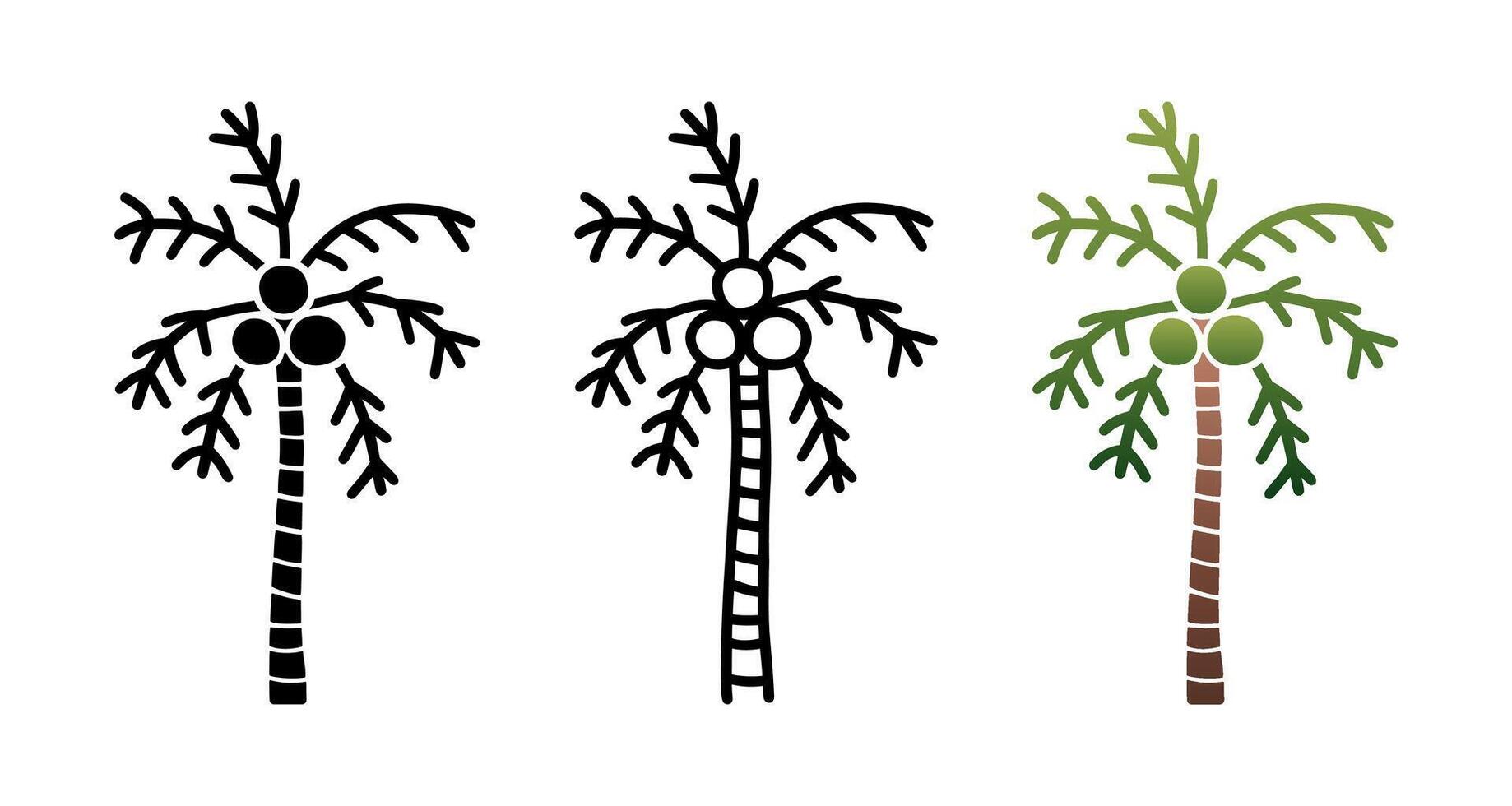 Set of Coconut tree cartoon doodle, , Illustration. vector