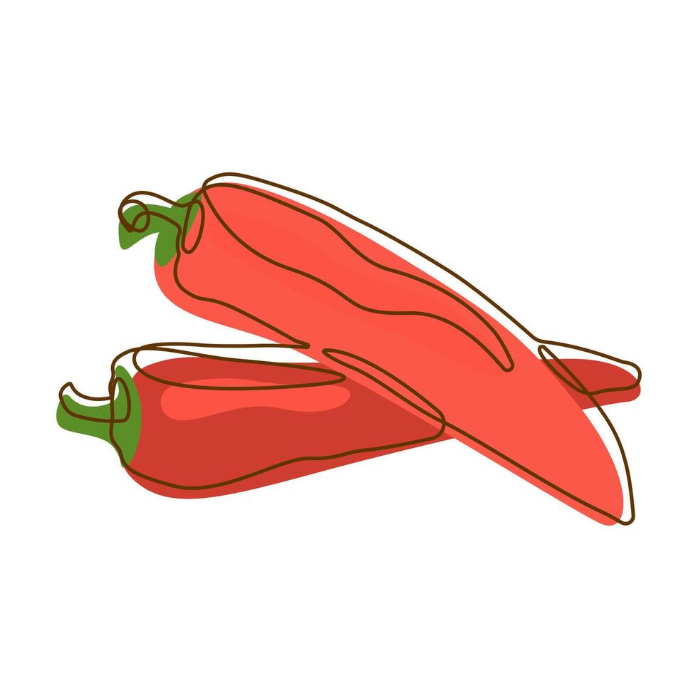 Red Chili Spicy Vegetable Spice Condiment in Line Art Style vector