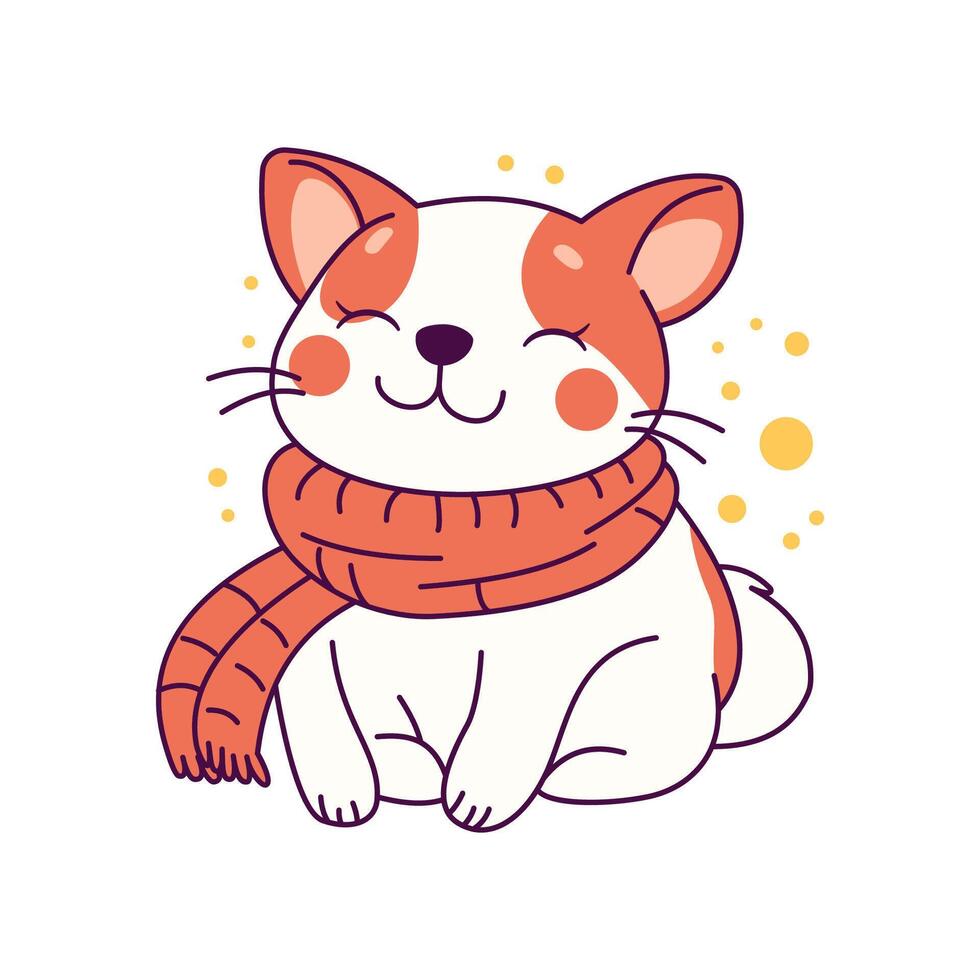 Cute Puppy Dog Cartoon Animal Wearing Scarf Under Snow with Happy Expression vector