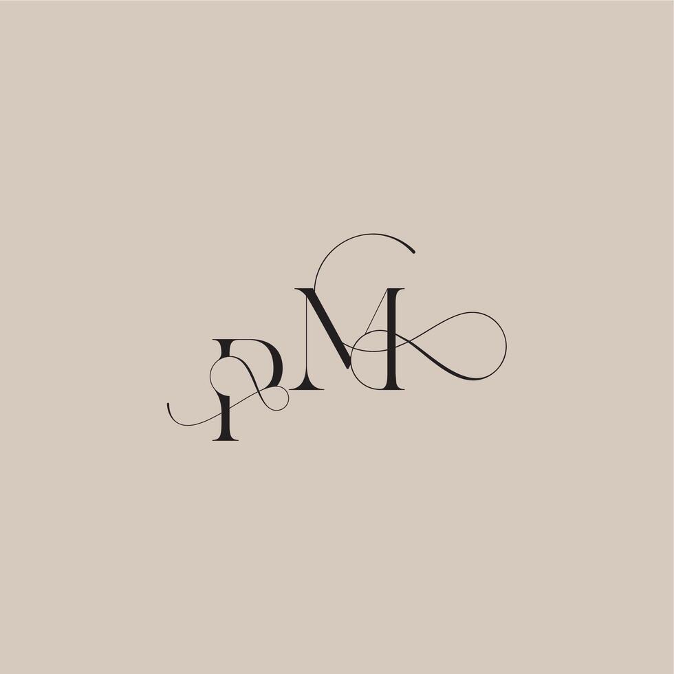 wedding serif monogram logo line and bold mix concept PM beautiful initial letter vector