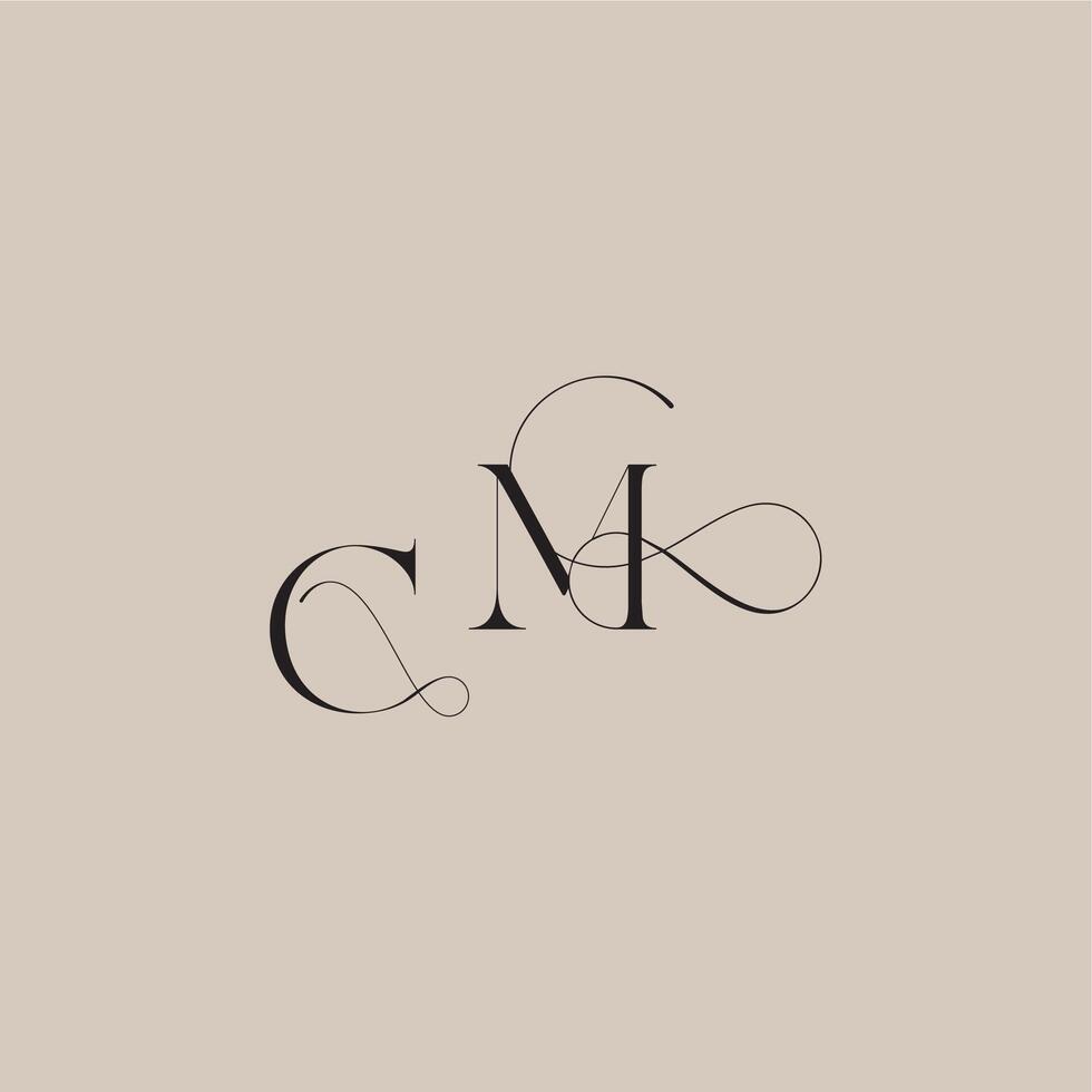 wedding serif monogram logo line and bold mix concept CM beautiful initial letter vector