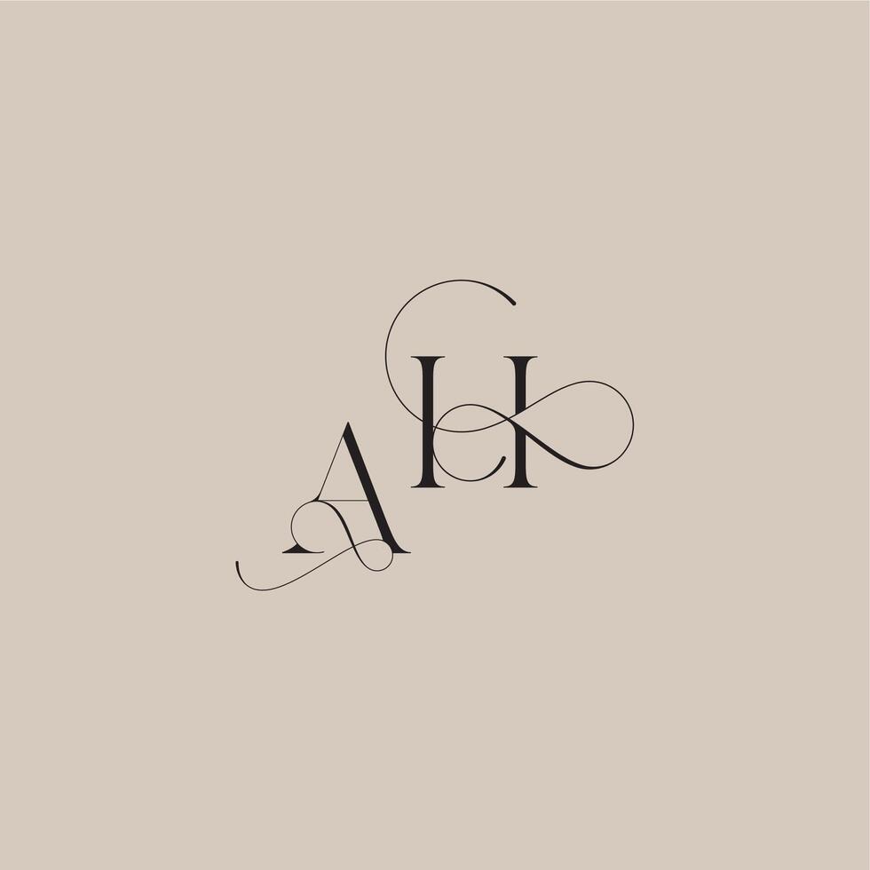 wedding serif monogram logo line and bold mix concept AH beautiful initial letter vector