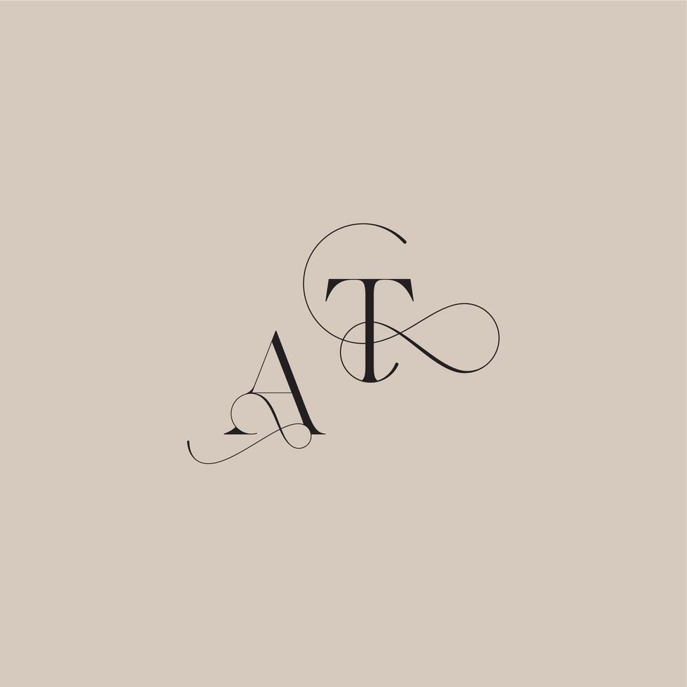 wedding serif monogram logo line and bold mix concept AT beautiful initial letter vector