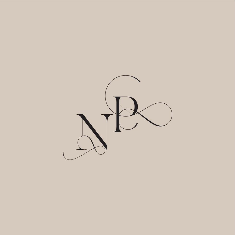 wedding serif monogram logo line and bold mix concept NP beautiful initial letter vector
