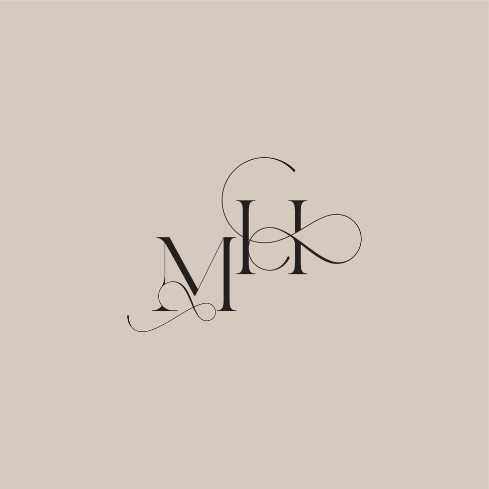 wedding serif monogram logo line and bold mix concept MH beautiful initial letter vector