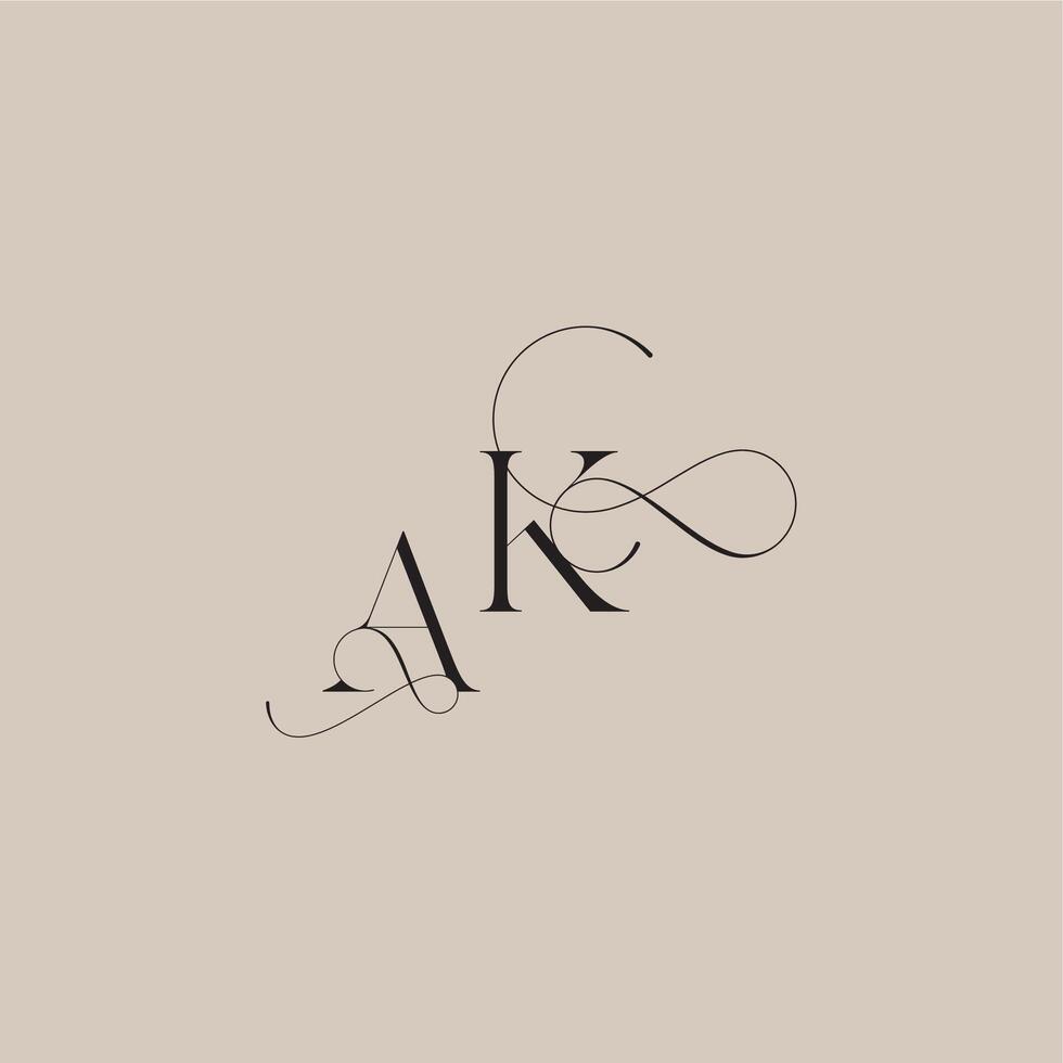 wedding serif monogram logo line and bold mix concept AK beautiful initial letter vector