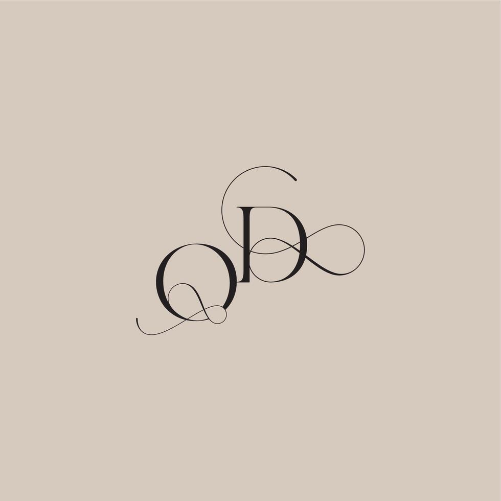 wedding serif monogram logo line and bold mix concept OD beautiful initial letter vector