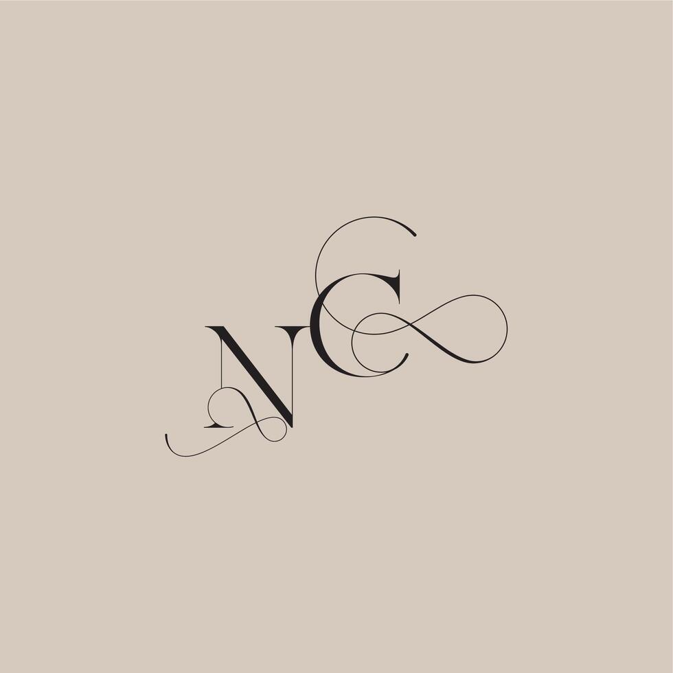 wedding serif monogram logo line and bold mix concept NC beautiful initial letter vector