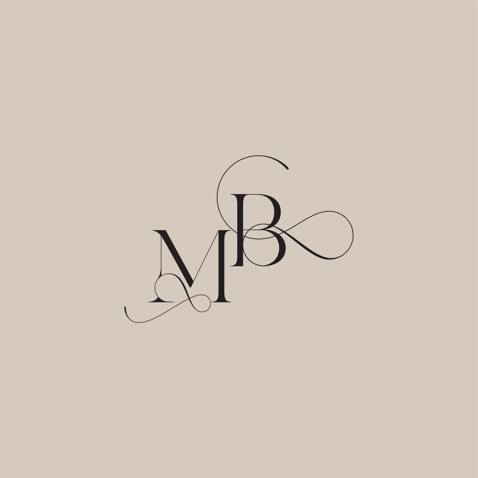 wedding serif monogram logo line and bold mix concept MB beautiful initial letter vector