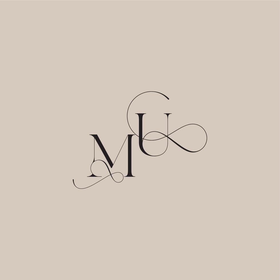 wedding serif monogram logo line and bold mix concept MU beautiful initial letter vector